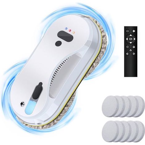 Limpiador de ventanas,Robot limpiador de ventanas,Robot limpiador de ventanas 3800 Pa,3 modos de limpieza,sistema de seguridad,10 paños (Blanco) (1/2)