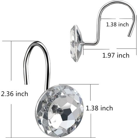 Lntyq Silberner Duschvorhang-Hakenring, weißer, langlebiger Duschvorhanghaken aus Metall für Duschvorhangeinlage, rostfreier Duschring für Badezimmervorhangzubehör und Duschstangen, Badezimmerset 12-t (1/3)