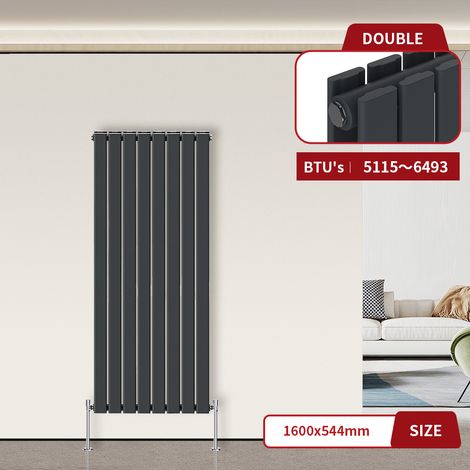 Warmehaus Flat Radiator Anthracite Vertical 1600 x 544mm Double