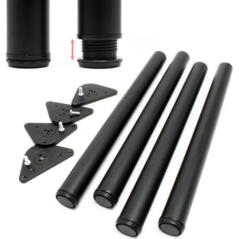 Wiltec Edelstahl Tischbein Set, schwarz, 4 Möbelfüße Ø 60 mm und mit verstellbarer Länge 710-740 mm, bis 200 kg Tragkraft (1/5)