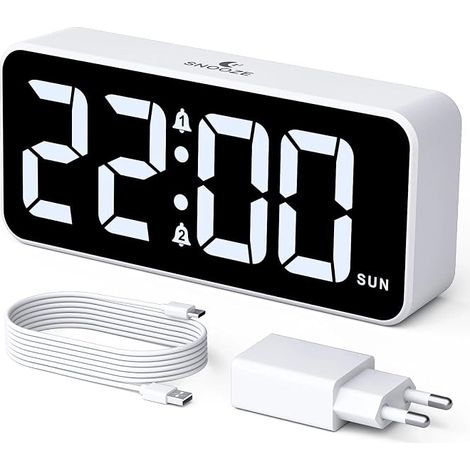CHEREEKI Netzbetriebener Wecker, Digitaler Wecker mit großem LED-Display, Morgenalarm mit Doppelalarm, Schlummerfunktion, 10 Klingeltönen, 3 Weckprogrammen, einstellbarer Helligkeit und Lautstärke, 12 (1/5)