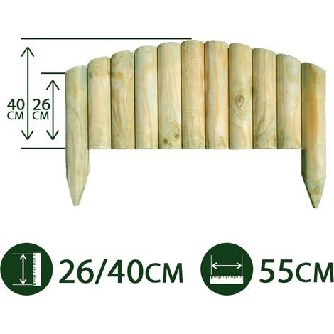 5PZ BORDURA AIUOLE VAMPIRO LEGNO PINO IMPREGANTO AD ARCO CM 55X26/40 H GIARDINO (1/2)