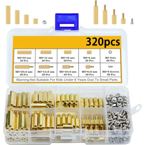 Kit de separadores para placa base M3 de 320 piezas (tornillos y tuercas), casquillos hexagonales de latón (macho y hembra), tornillos para portátil (1/5)