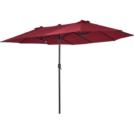 Parasol double 455x265cm rouge vin, UV, manivelle, pare-vent, balcon jardin