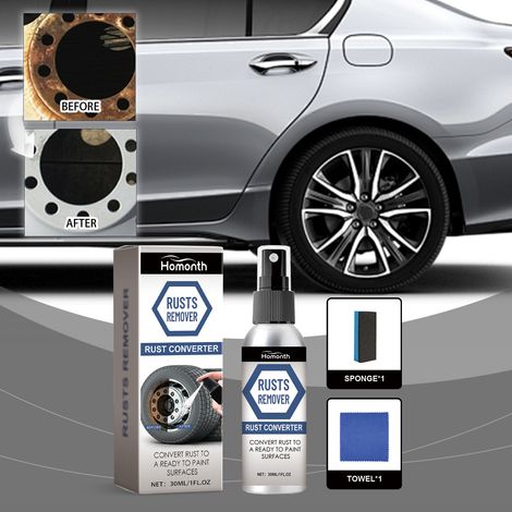 Car tire rust remover spray - Stain removal, dust prevention, rust removal, polishing, and cleaning of wheel rims. Car tire rust remover spray: 30ml1 + sponge1 + towel1