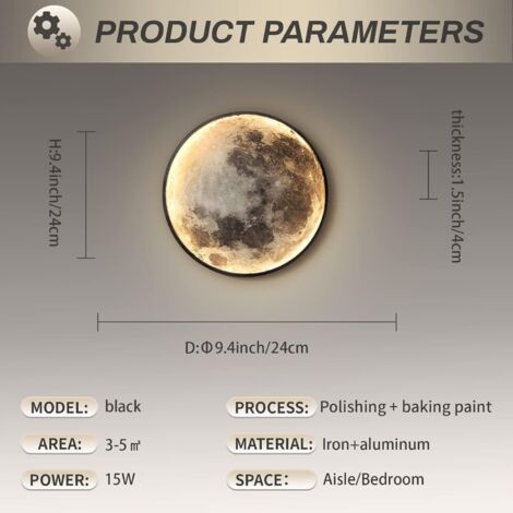 Applique murale LED 15 W – Température de couleur 6 500 K – Abat-jour en acrylique semi-transparent – Installation intérieure facile, diamètre 24 cm (1/4)