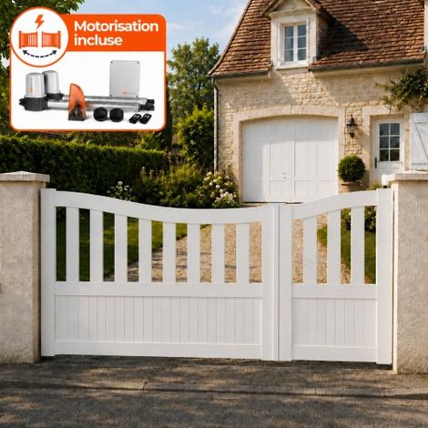 Portail battant électrique PVC blanc avec moteur Sentinel H 146 x L 250 BREST INCURVÉ