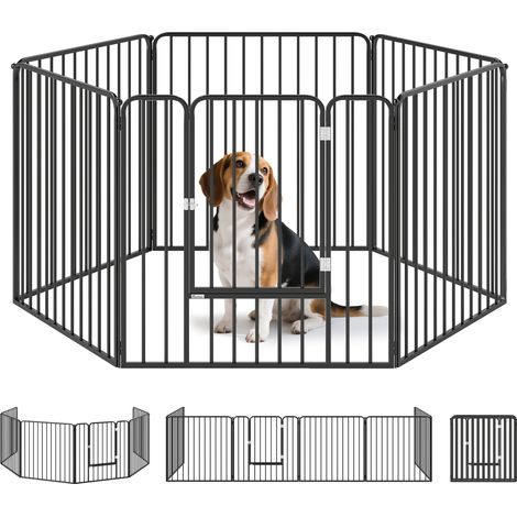 Enclos pour chiens 6 panneaux réglables intérieur/extérieur, acier noir 164x83x80 cm