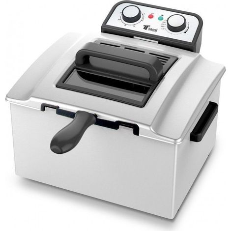 Friggitrice ad olio 5 L - Zona fredda - 3 Cesti inclusi - 3000 W, Inox spazzolato, Acciaio inossidabile