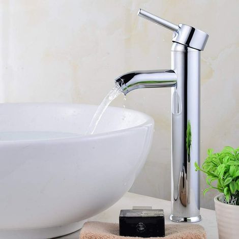 Robinet de lavabo, inox, surélevé, monocommande, pour vasque