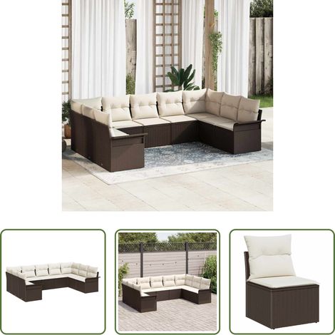 vidaXL Poly-Rattan - Gartensofa-set mit Kissen Braun Poly-Rattan (1/5)