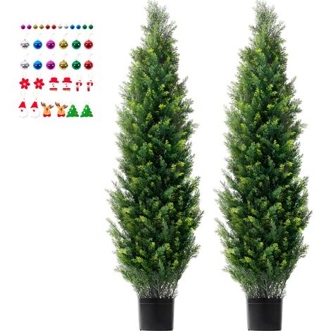 Lot de 2 cèdres topiaires artificiels 152,4 cm plantes synthétiques résistantes UV décoration intérieure extérieure (1/5)