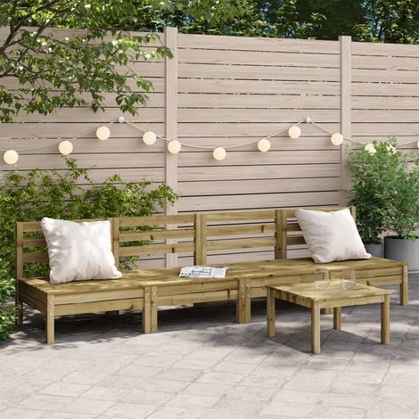 Design In – Lot de 4 canapés de jardin sans accoudoirs – Bois de pin imprégné – Dimensions 63,5 x 63,5 x 62,5 cm – Design à lattes pour drainage - CFW72994 (1/5)