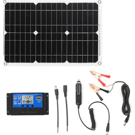Kit Panneau Solaire 18W 12V Hors Réseau Monocristallin avec Régulateur de Charge Câble SAE
