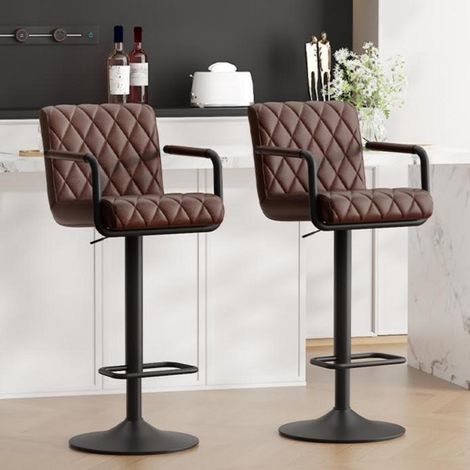 Barhocker 2er Set höhenverstellbar, 360° drehbar, mit Armlehnen und Rückenlehne, dunkelbraun (1/5)