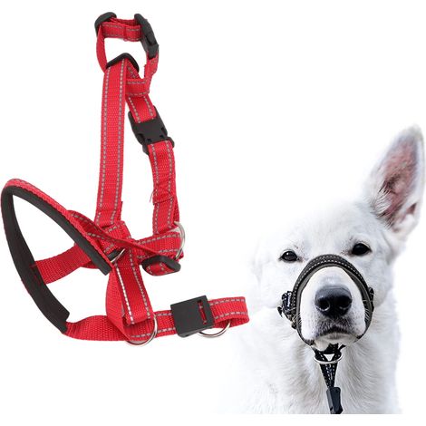 Muselière réglable pour chien, anti-aboiements et anti-morsures, corde de muselière en nylon, masque respirant pour chien, rouge, taille L. (1/5)