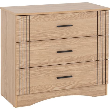Tessa 3 Drawer Chest of Drawers - L40 x W72 x H80 cm - Natural Oak