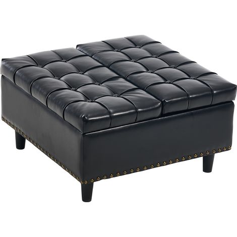 CAIziGrand siège de rangement carré, banc relevable avec espace de rangement, adapté au salon, à la chambre et au bureau, coffre de rangement rembourré (PU noir)
