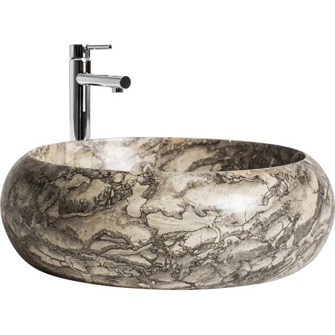 Vasque ronde en marbre pour salle de bain - gris marbré beige (1/5)