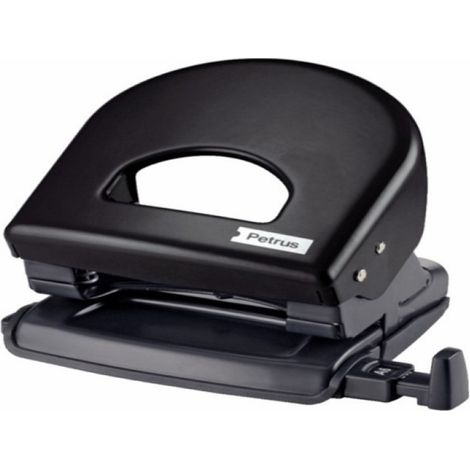 Petrus 623356 Taladro de Oficina con Barra Guía y Marcas de Formato, Perfora 30 Hojas, Metal, Gama WOW,Negro (1/2)