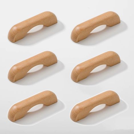 6 maniglie in legno per mobili da cucina, maniglie ad arco per cassetti con viti, maniglie per armadi e cassetti, passo 64 mm (1/5)