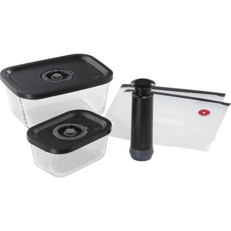 Kit de mise sous vide 5 pièces, 1 pompe à vide manuelle, 1 boîte sous vide S et L, 2 sacs sous vide de 22 x 21 cm, verre borosilicate, plastique, (1/5)