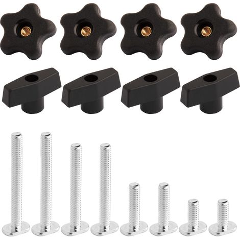 POWERTEC 71121 Kit di manopole T-Track con manopole filettate e bulloni 5/16"-18 T per maschere e apparecchi per la lavorazione del legno, set da 16 pezzi (1/4)