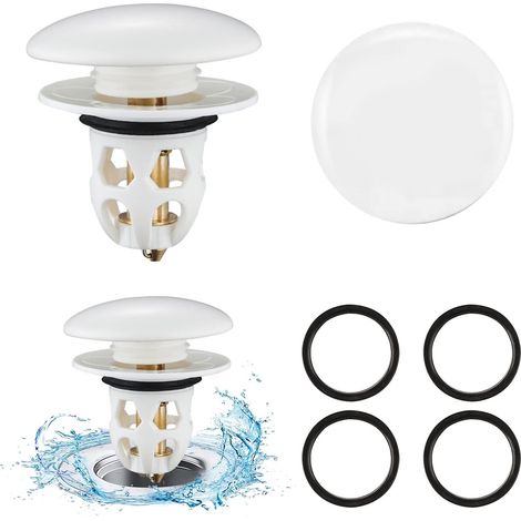 2 Pièces Bonde de Lavabo Universel Pop Up avec Filtre Anti-Clogging,Flitre de Vidange Anti-Bloqué,Bouchon Baignoire pour Lavabo Cuisine, Adapté aux Trous de Drainage de 34 à 40 mm,Blanc (1/5)
