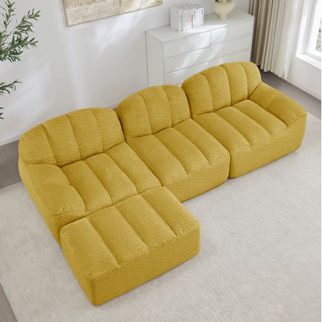Divano modulare angolare 3 posti con ottomano giallo OKMYHOME (1/5)