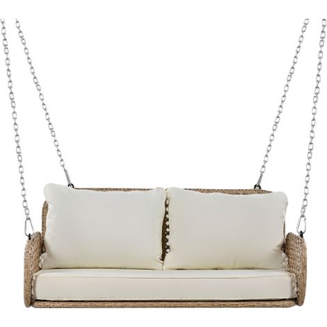 Balancelle double suspendue en rotin PE, pour jardin, avec coussins déhoussables, 2 chaînes 240 cm, charge 320 kg, beige