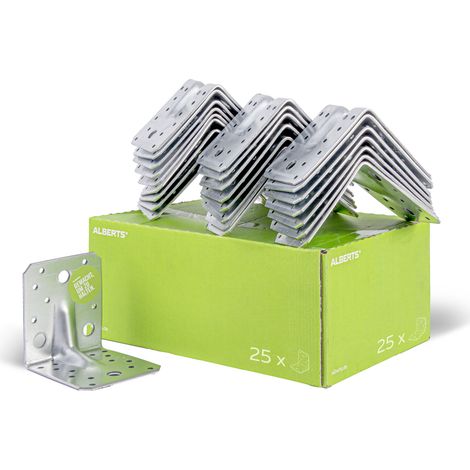 Alberts 837570 Équerre d'assemblage renforcée, paquet pour artisans, galvanisée Sendzimir, 105 x 105 x 90 mm, Set de 25 pièces