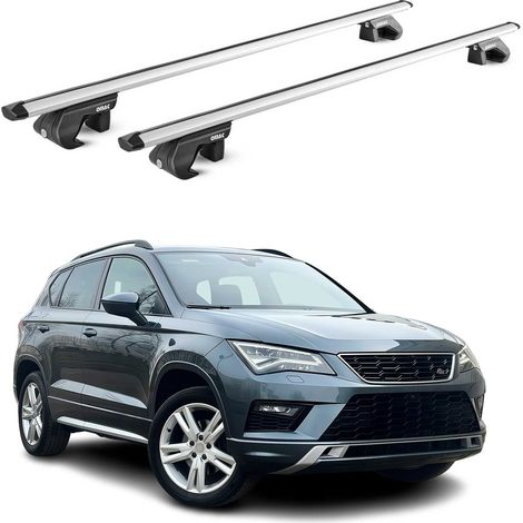 OMAC Barres de toit aluminium certifiées TÜV pour Seat Ateca 2016-2026 – Pour rails de toit standards – Rainure en T – Charge max 90 kg – 2 antivols Argent (1/4)