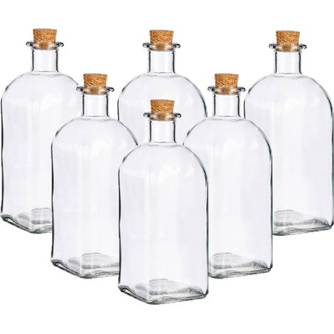6 Bottiglie piccole di vetro 1000ml tappo sughero da decorare liquori aromi salse condimenti Bomboniere per Alcol, Grappa, Whisky, Shots (1/5)