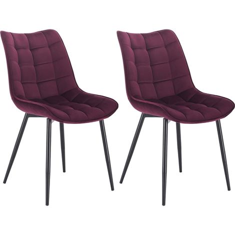 WOLTU Pack de 2 Sillas de Comedor Asiento de Terciopelo Silla Diseño Silla Tapizada Estructura Metálica Sillón con Respaldo Silla de Cocina Burdeos (1/5)