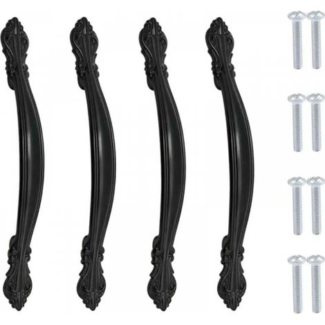 Ineasicer 4 pièces Poignee de Meuble Vintage Poignet de Porte Cuisine Meuble de Alliage Poignées de Placard Noir Poignée en arc D'armoire,pour Commodes Salles de Bains,Entraxe de trous 128mm (1/4)