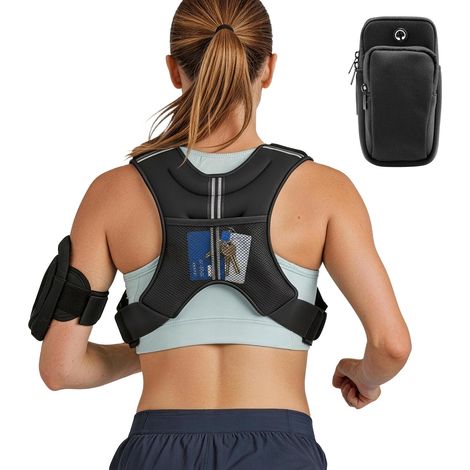 Gilet lesté 16 lb avec bandes réfléchissantes, boucle ajustable, pour homme et femme. Idéal pour musculation, course, fitness et perte de poids. (1/5)