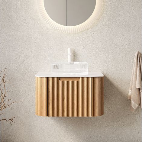 Meuble salle bain 61 cm vasque verre blanc HAVRYA (1/5)