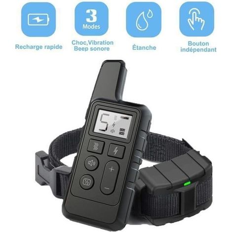 Collier Anti Aboiement Chien Rechargeable avec 5 Niveaux Ajustables 3 Modes Collier De Dressage Pour Petit Moyen Grand Chien (1/4)