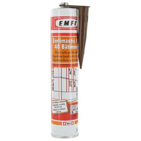 Emfi – Mastic de fixation polyuréthane brun 300ml x 5 – Résistance à la déchirure – Adhère sur bois, métal, béton – Pour joints du bâtiment