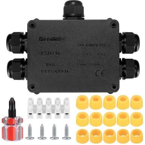 Boîte de Jonction Étanche IP68 5 Voies pour Extérieur et Jardin – Boîtier de Dérivation Résistant aux Intempéries avec Entrées Câbles 4–12 mm (1/4)