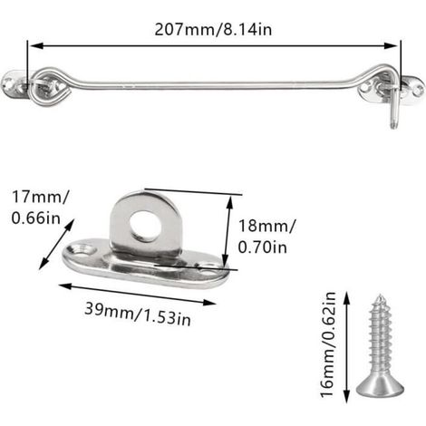 2Pcs Crochet de Porte, Crochet Tempête en Acier Inoxydable, Crochet Fermeture Porte, Loquet Porte Exterieur, Verrou de Porte