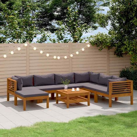 Salon de jardin 8 pcs avec coussin Bois d'acacia solide vidaXL