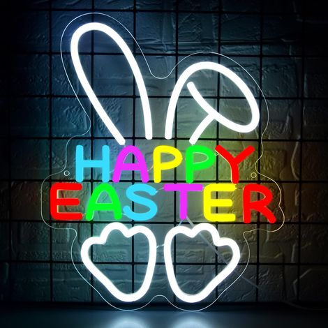 Néons de Pâques : Intensité variable, lapin lumineux, pour les magasins, les chambres d'enfants, les fêtes à la maison et les cadeaux pour filles et garçons. (1/5)