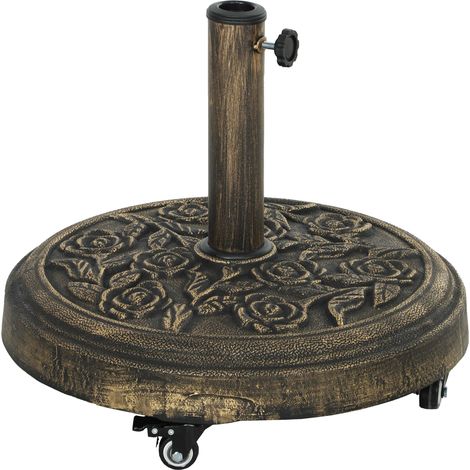 Base per Ombrellone Rotonda 21 kg con Ruote e Freni in Resina Bronzo (1/5)