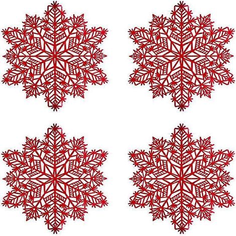 Serviettes de table rouges flocons de neige, set de table décoratif hivernal, nappe individuelle motifs cristaux de neige, 6 pièces, idéal pour Noël et fêtes, protection de table élégante (1/5)