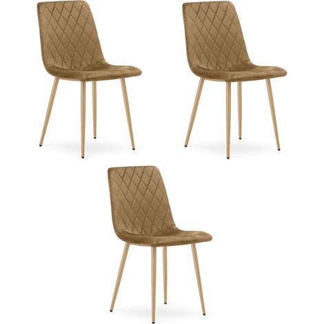 Chaise - Leobert - Turin - Velours Marron/Pieds Bois - 44,5 X 53 X 87,5 Cm - Lot De 3 (1/5)