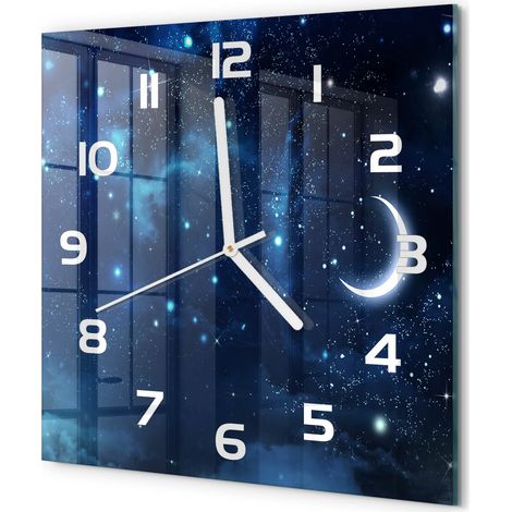 Horloge Murale Carrée Sans Cadre en Verre Trempé Silencieuse et Moderne Ciel étoilé 30x30 cm (1/5)
