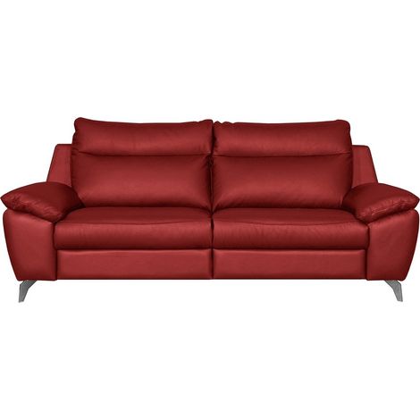 Canapé taille 2 places en 100% tout cuir épais de luxe italien, PERLA, rouge foncé (1/5)