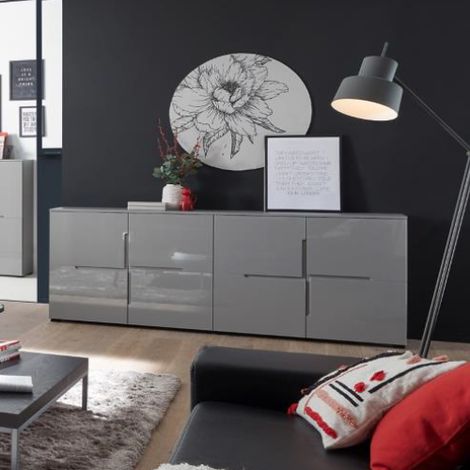 Commode Seta avec 4 portes - gris brillant (1/4)