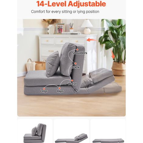 Chaise de sol pliante, fauteuil de sol à 5 positions réglables, canapé-lit rembourré pliable avec dossier réglable, cadre en métal… (1/5)